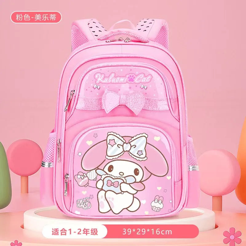 New Kuromi Trolley School Bag Melody Girls Trolley Bag Stationery Storage 2 Wheels/6 Wheels Telescopic Folding Climbing Floors