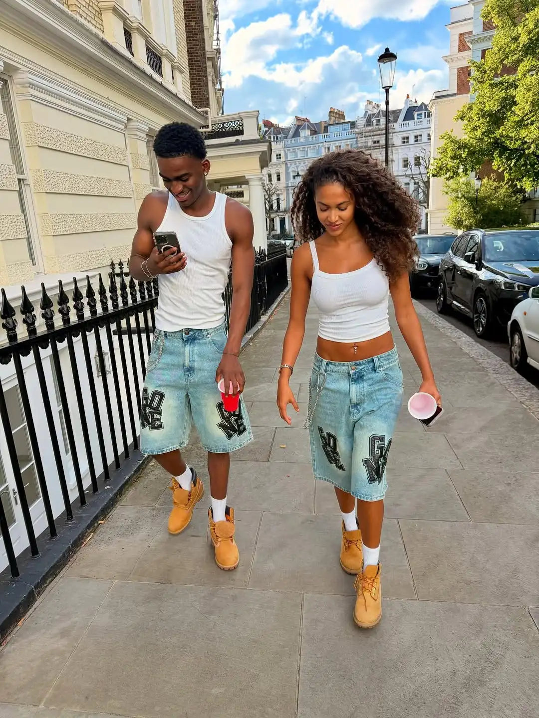 Y2K Letter Embroidered Jeans Shorts Men American Retro New Style Pants Trendy High Waist Wash Oversized Five-point Pants Women