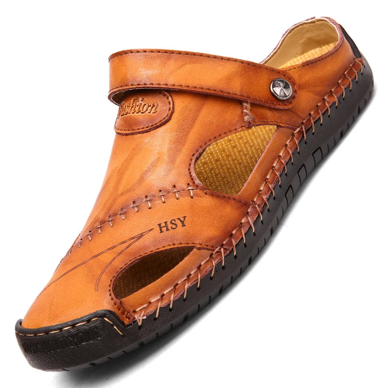 Sandals Man Summer 2023 Leather Slides Breathable Rome Male Outdoor Beach Platform Slippers Soft Hot Sale Men Flat Sandals