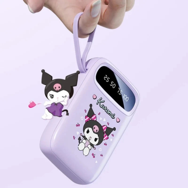 Kuromi 10000mah Power Bank With Built-In Cables - 18w Pd Fast Charging, Ultra Slim Portable Charger For Phone