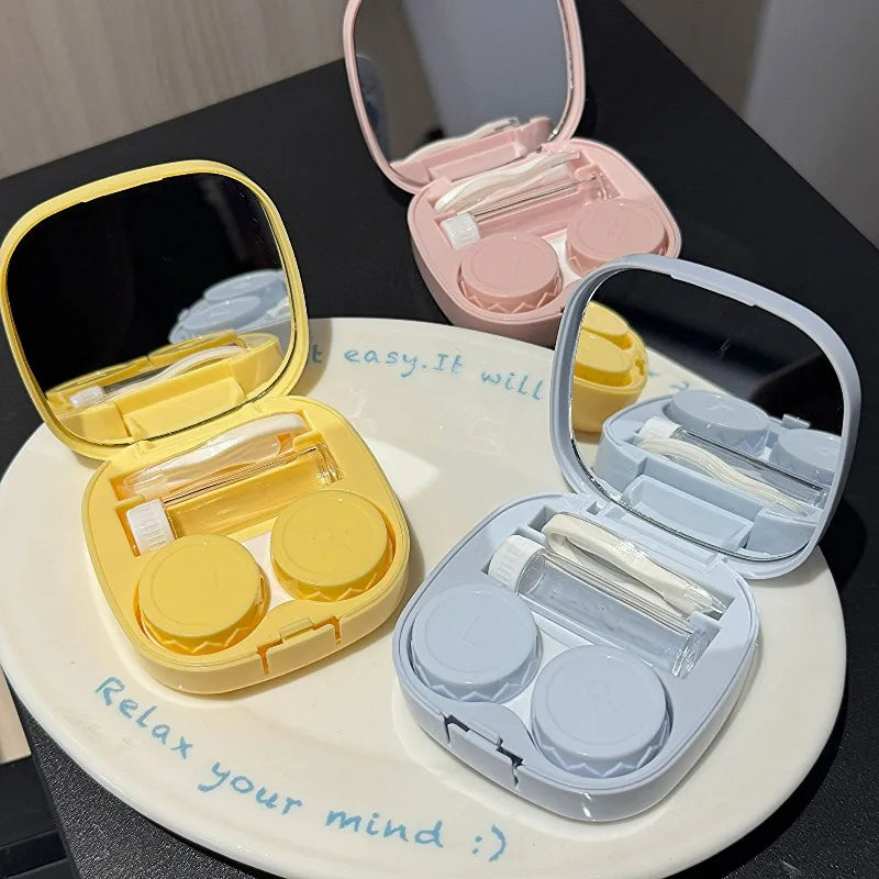 Contact Lens Box Cute Cartoon Doll Pattern Contact Lens Companion Box Care Box Portable Cartoon Box with Mirror