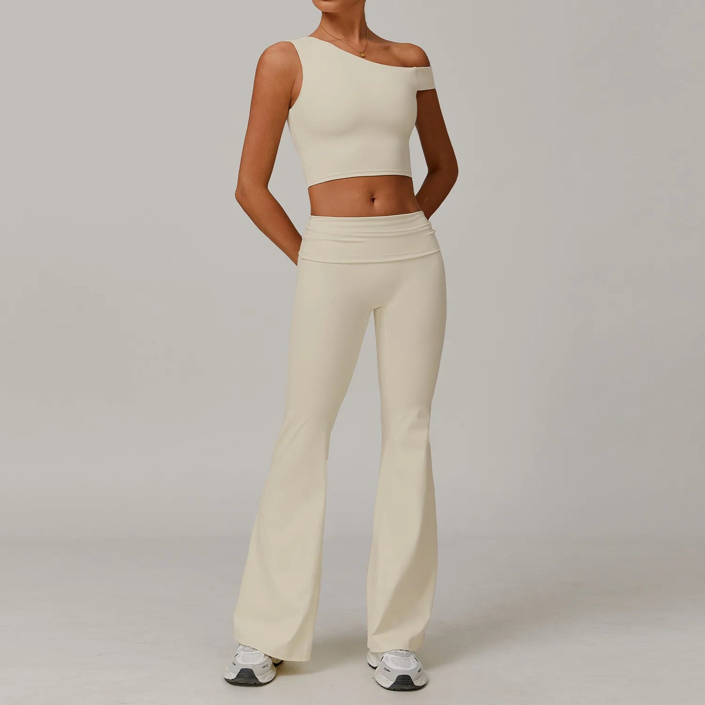 2Pcs Gym Set Sportswear Women Sports Tank Tops High Waist Stretch Flared Pant Gym Suit Fitness Clothes Activewear Workout Sets