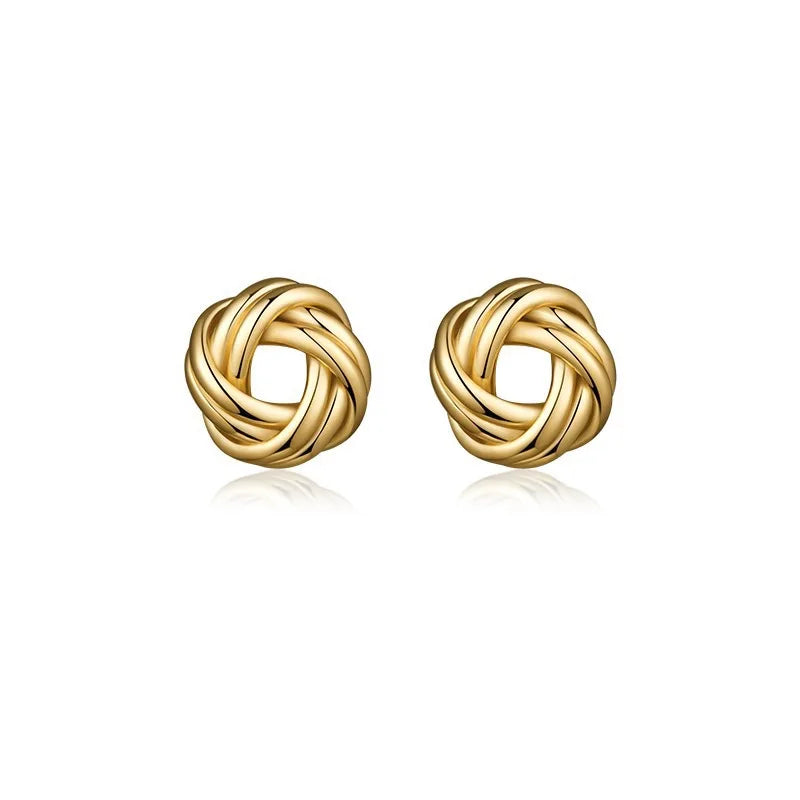 New Hiphop Punk Metal Twist Knit Knot Ball Stud Earring for Women Gold Color Female Twine Ear Jewelry Christmas Gift Brincos