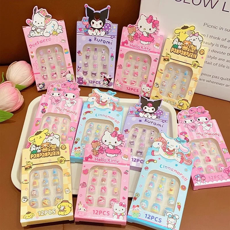 Sanrio Children's Nail Patch Cartoon Hello Kitty Kuromi Nail Sticker Detachable Girl Nails Sweet Lovely Nail Stickers Toy Gift