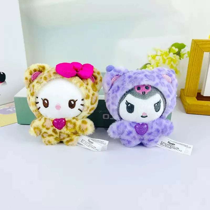 Kawaii Hello Kitty Doll Keychain Sanrio Anime Kuromi Melody Cartoon Leopard Print Kt Pendant Toys Zipper Decoration Girl Gifts