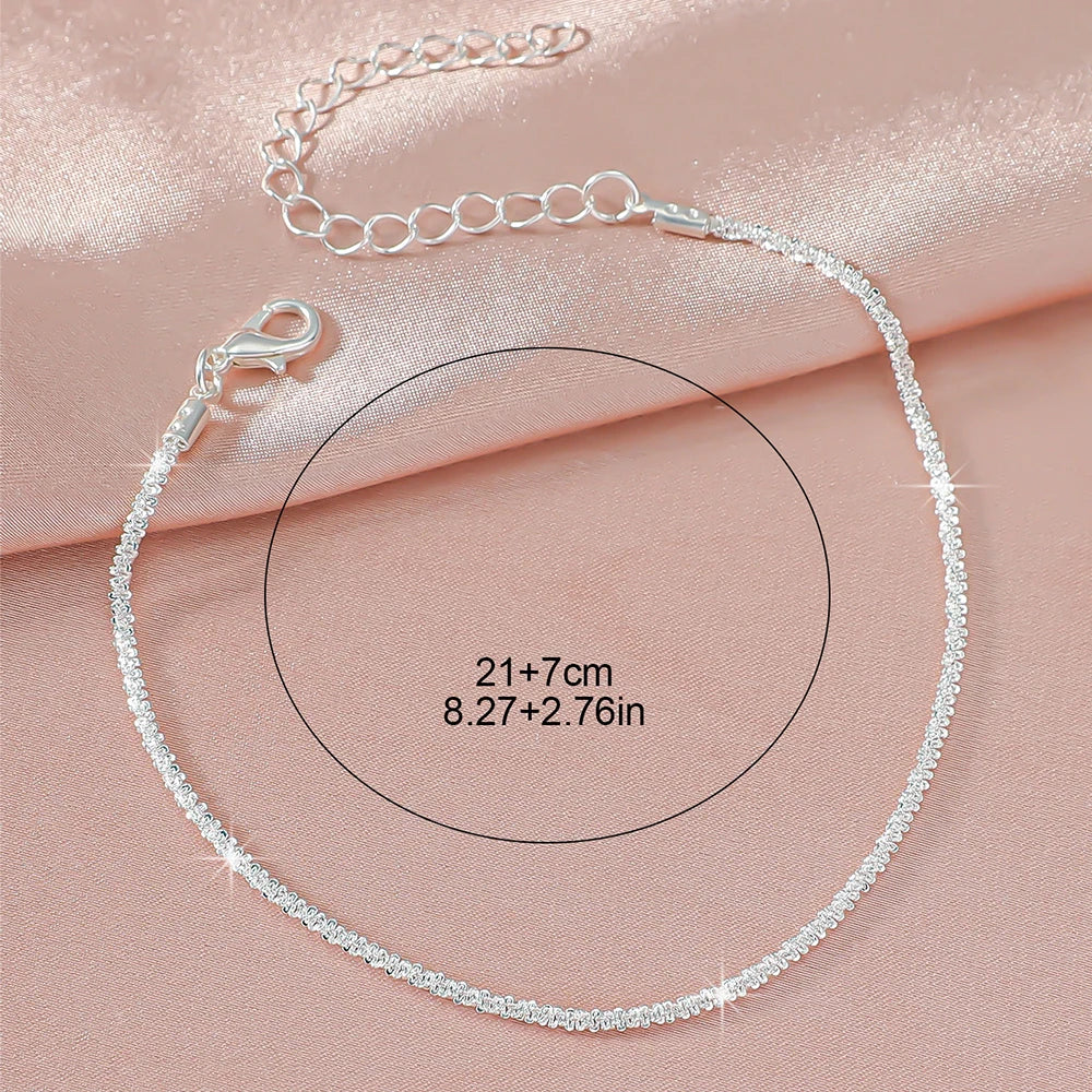 LATS Shiny Sparkling Simple Anklet for Women Gold Silver Color Elegant Jewelry Female Beach Ankle Bracelet on Foot Party Gift