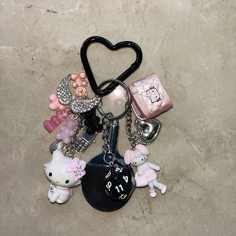 Sanrios Hellokittys Keychain Kawaii Cute Action Figure Rabbit Plush Key Chain Doll Pendant Bag Charm Accessories Keyring Ins