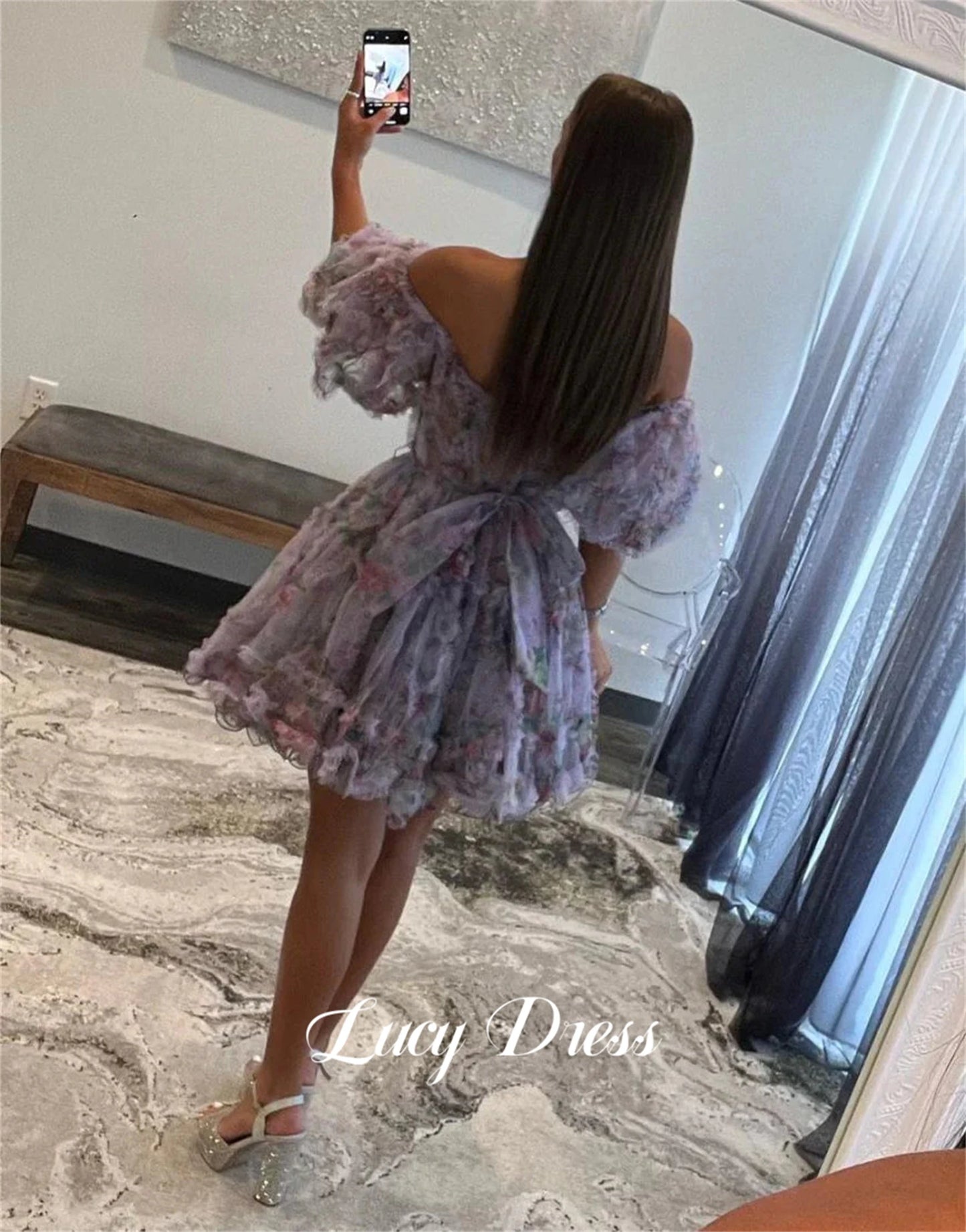 Lucy Customized Floral Fabric Elegant Womens Party Dresses Women 2025 Graduation Gown Robes De Cocktail Women's Dress Mini Skirt