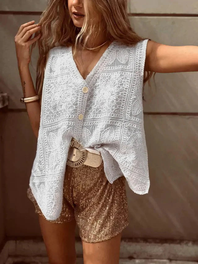 Vintage Cotton Sleeveless Crochet Vests Jackets For Women Tank Tops Summer Loose Boho Beach Cover Up Casual Women's Blusas