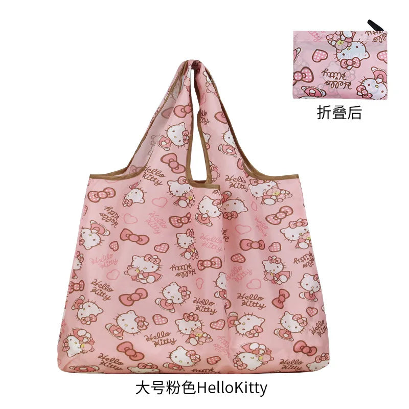 New Hello Kitty Supermarket Shopping Bag Large Capacity Bag Cartoon kuromi Portable Foldable Cloth Bag Shoulder Bag