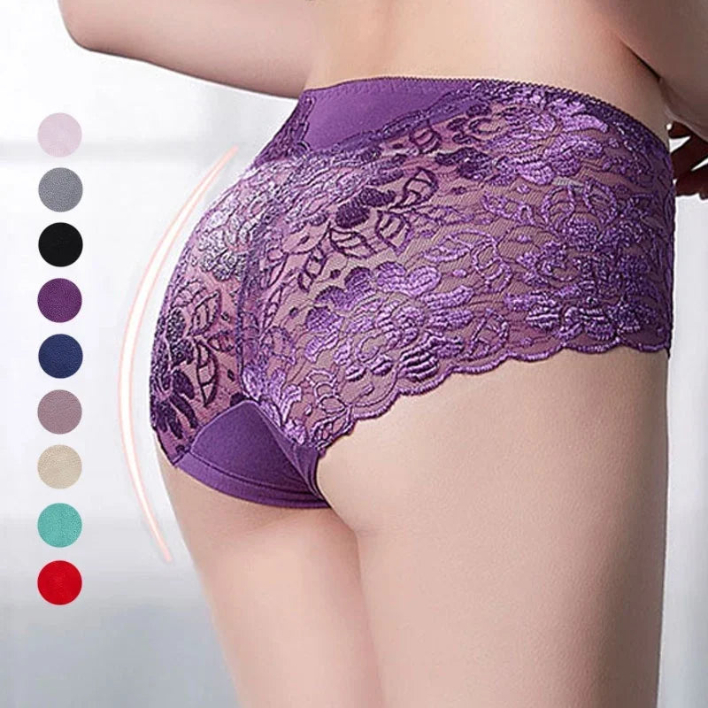 Women's Cotton Underwear Panties Sexy Lace Mid-Waist Hollow Female Briefs Hip Lift Underpants for Lady Lingerie Нижнее Белье