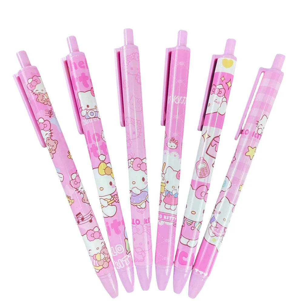 6pcs Cute Cartoon Sanrio Kuromi Hello Kitty 0.5mm Gel Pen My Melody Student STPen Tip Quick Drying Exam Pen Stationery Supplies