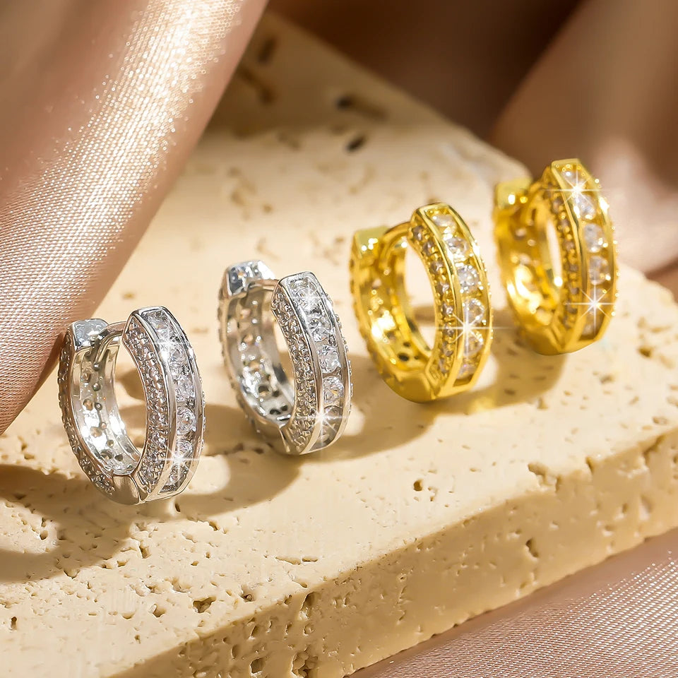 Vintage Hip Hop Round Hoop Earrings for Men Crystal Cubic Zirconia Fashion Versatile Male Jewelry Trend Circle Earring Gift