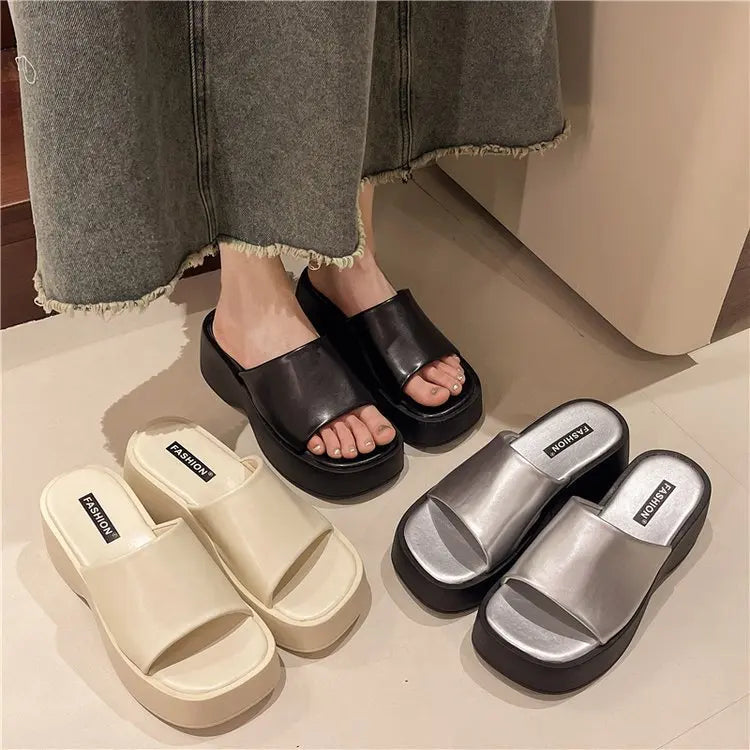 Women Slippers 2025 Summer New Luxury Sandals Women Thick Soled Designer Square Toe Slippers Slides Women Zapatos