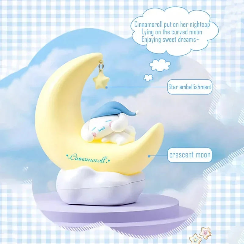 MINISO Sanrio Light-emitting Ornaments Genuine Kawaii Kuromi Cinnamoroll Crescent Dream Led Night Light Girls Children's Gift