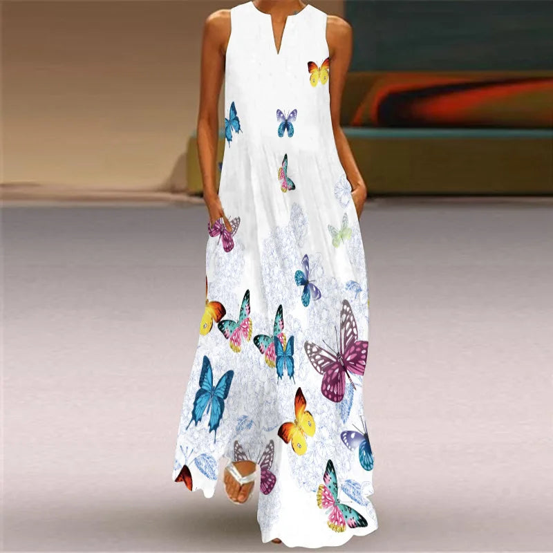 Summer Sexy Maxi Dresses Women Sleeveless V-Neck Robe Party 2025 Retro Loose Beach Vestidos Y2k S-5XL