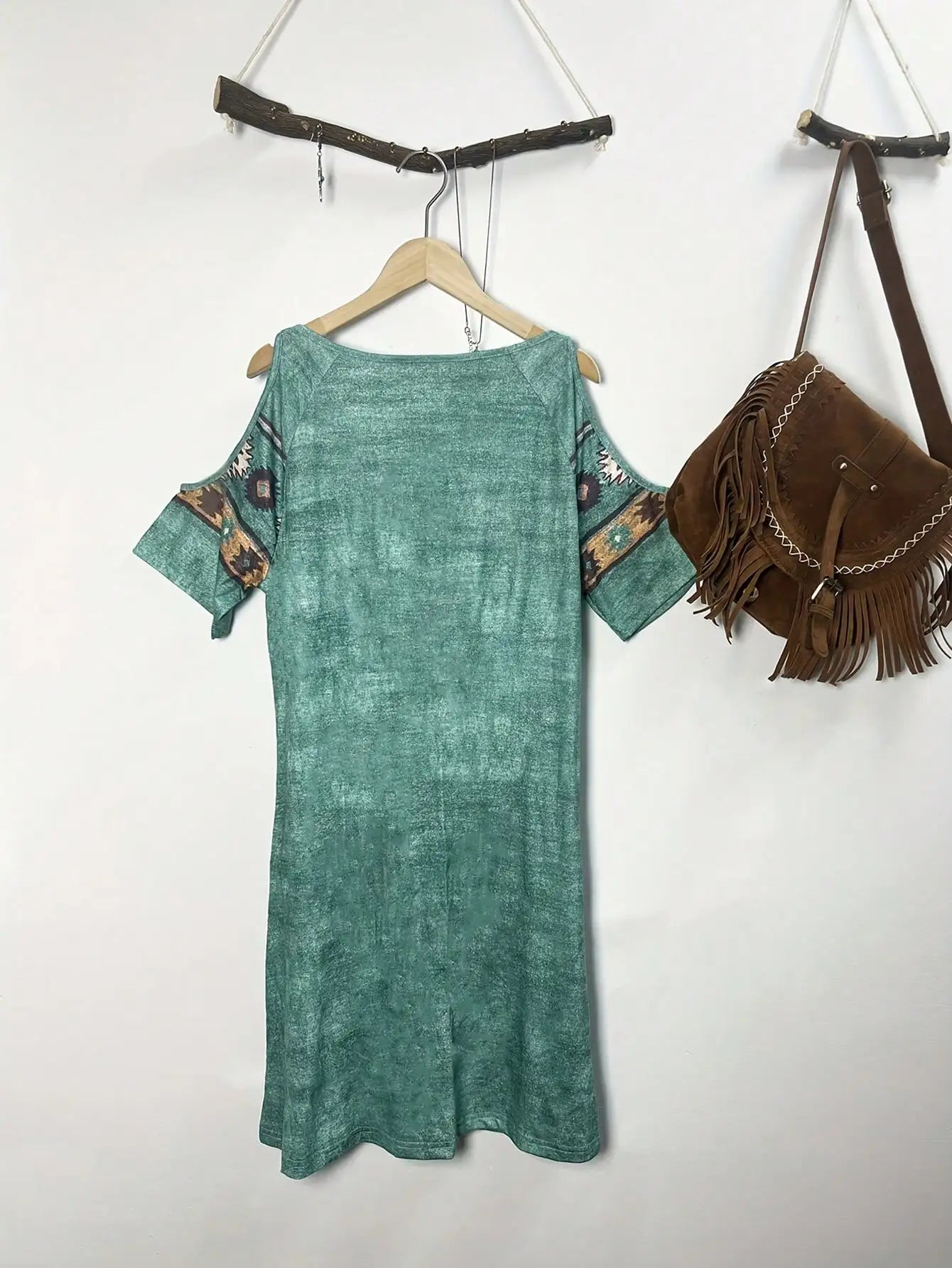 Women's Geometric Print Off-the-shoulder Short Sleeve Dress Western Retro Style Dress Women's Clothing