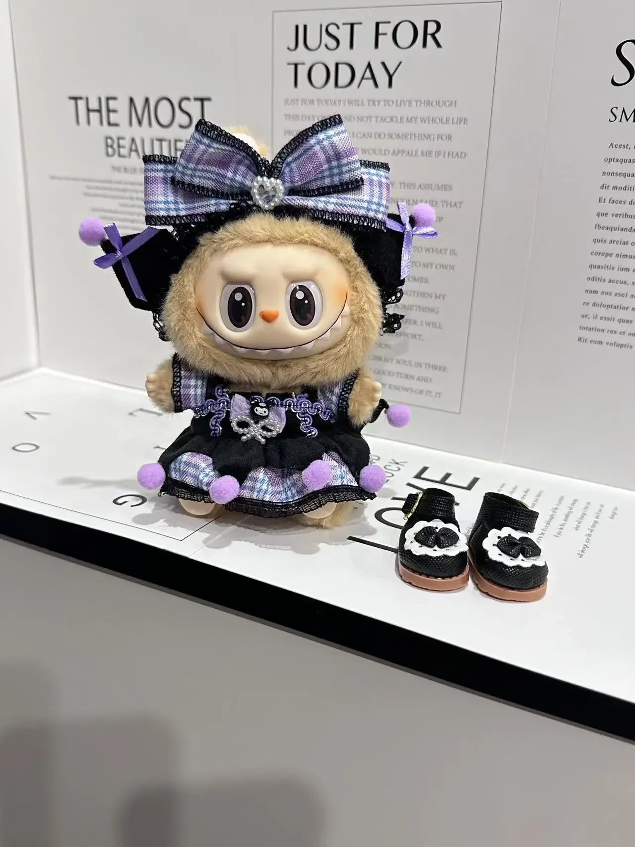 17cm Doll's Clothes for Labubu Monster Outfit Kuromi Dress Purple Hair Band Cool DIY Kids Gift Unique Accessories for Girls