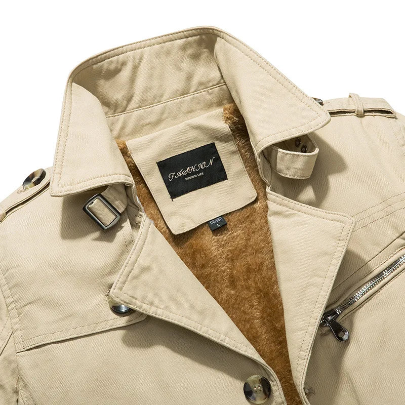 Men's Fleece windbreak 2024 Autumn and Winter New Solid Color Plus Size Casual Business Midi coat Men's Fashion Lapel Jacket