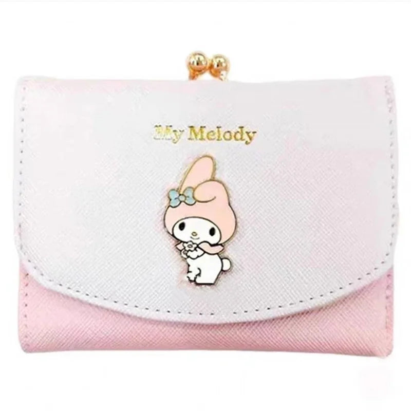 Sanrio Cinnamoroll Kuromi My Melody Hello Kitty Kawaii PU Leather Wallet Card Holders Casual Coin Purse Money Bag