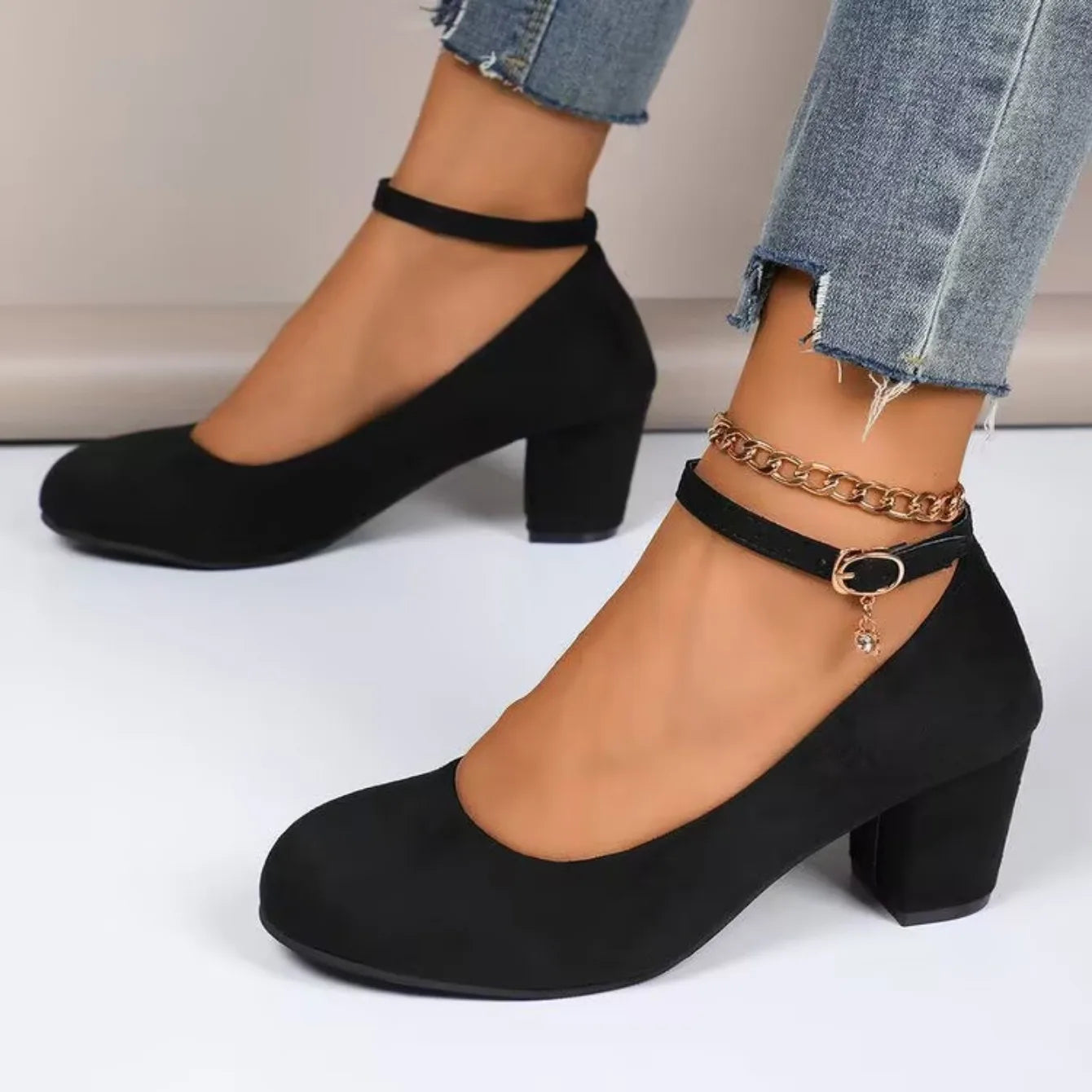 Women High Heels Shoes Round Toe New Fashion Sandals Thick Heel Pink Woman Shoes Elegant Comfortable Pumps Zapatos De Mujer