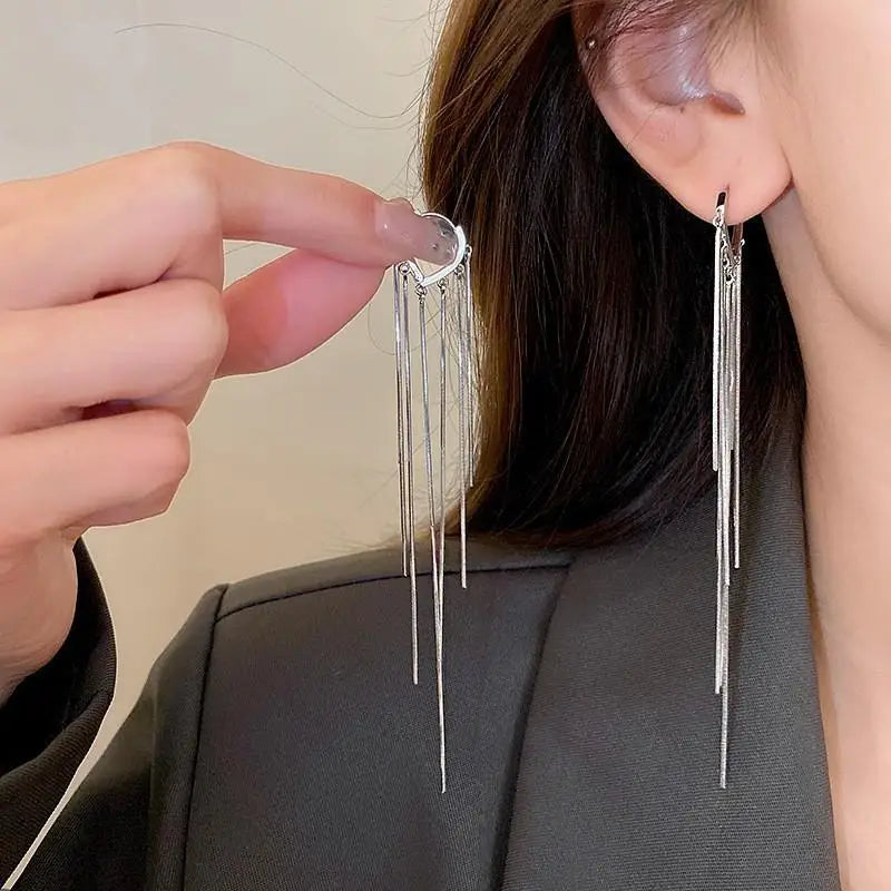 925 Silver Needle Blue Purple Butterfly Long Tassel Earrings For Women Jewelry 2025 Trending New Korean Crystal Drop Earrings