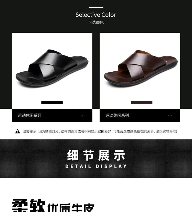 Sandals for Men Slippers Genuine Leather Luxury Brand Fashion Men Flats Casual Non-slip Beach Sandalia Zapatos Hombre 2024