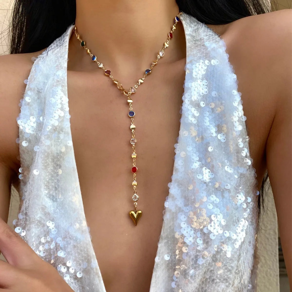 Bohemian Long Y-Shaped Necklaces for Women Y2K Metal Clavicle Chain Gold Color Choker Holiday Party Jewelry Necklace Gift Collar