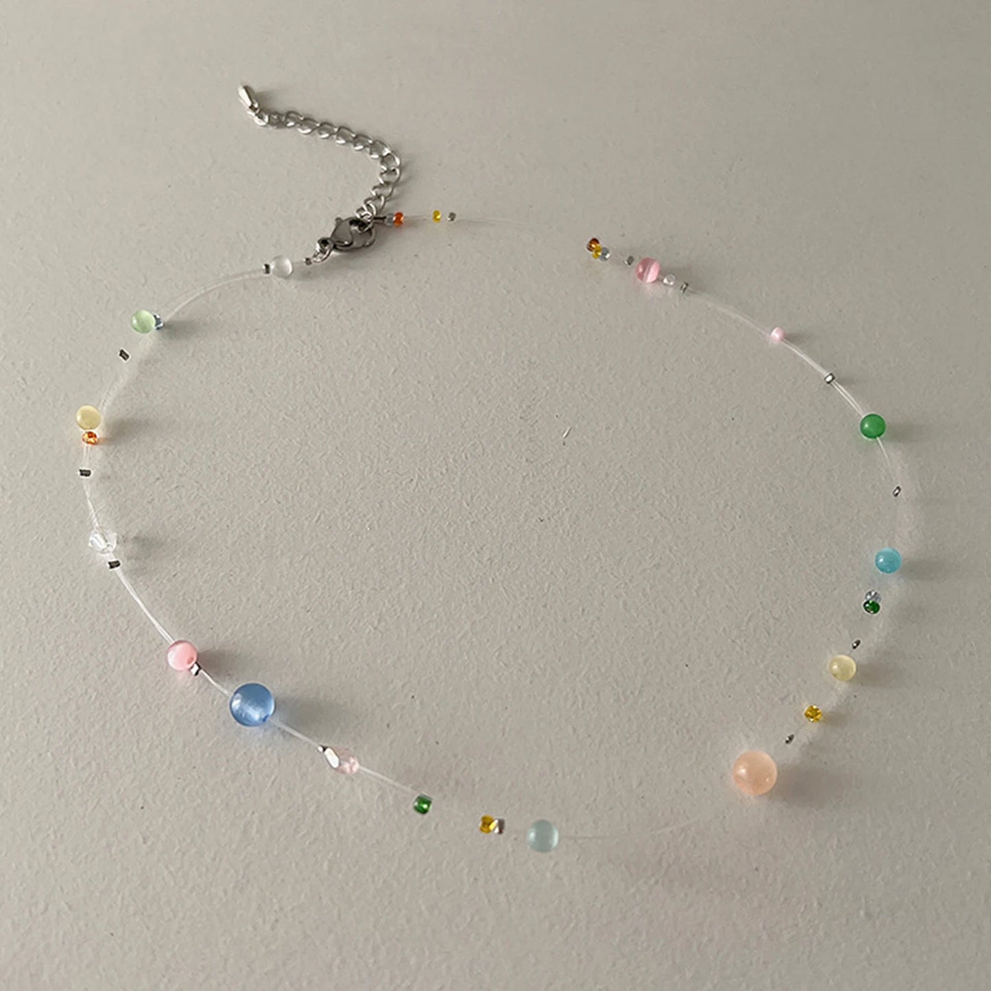 Korean Trendy Invisible Fish Line Beaded Necklace For Women Girls Necklaces 2025 Sweet Cute Clavicle Chains Charm Choker Jewelry