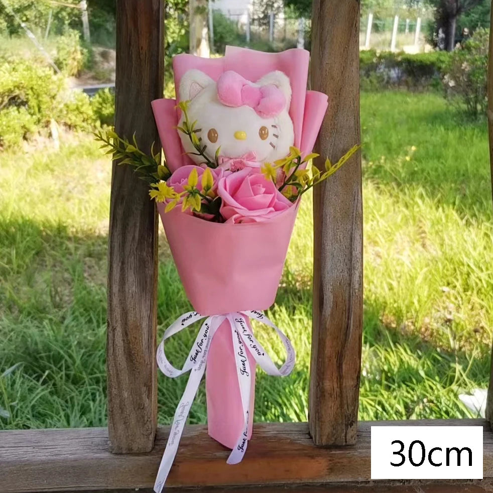 Hello Kitty Cartoon Plush Bouquet Anime Rose Soap Flowers Doll Home Wedding Decoration Christmas Valentine's Day Gift