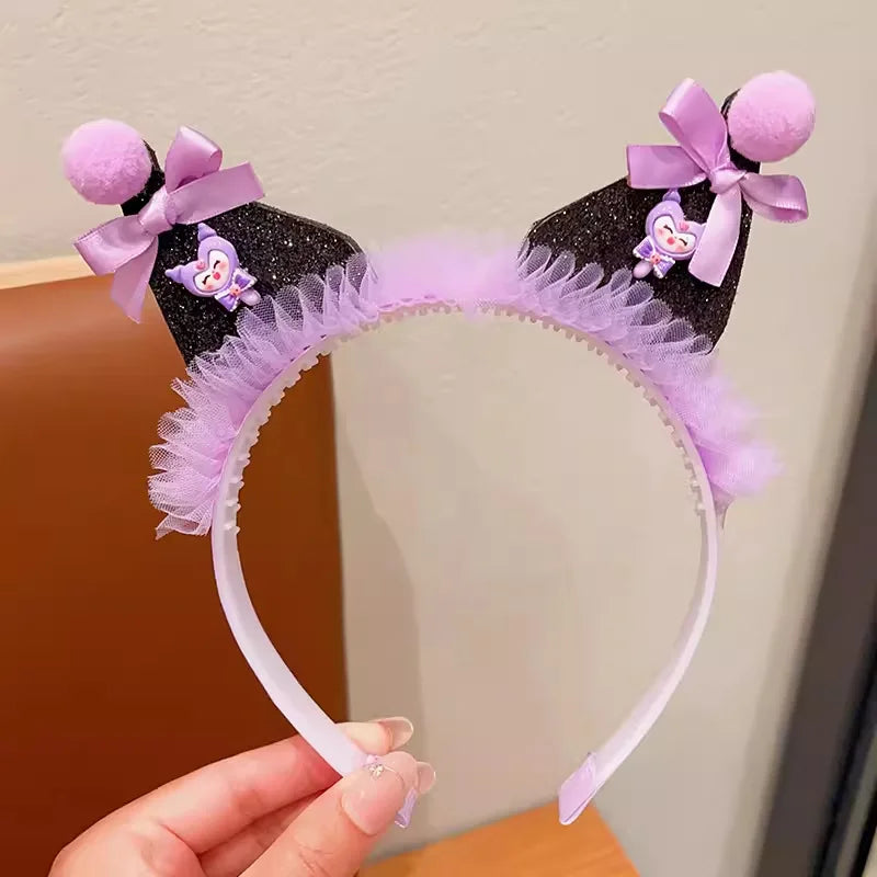 Kawaii Sanrio Kuromi Children Headband Hello Kitty Melody Cinnamoroll Cartoon Bow Shiny Hairband Hair Accessories Christmas Gift