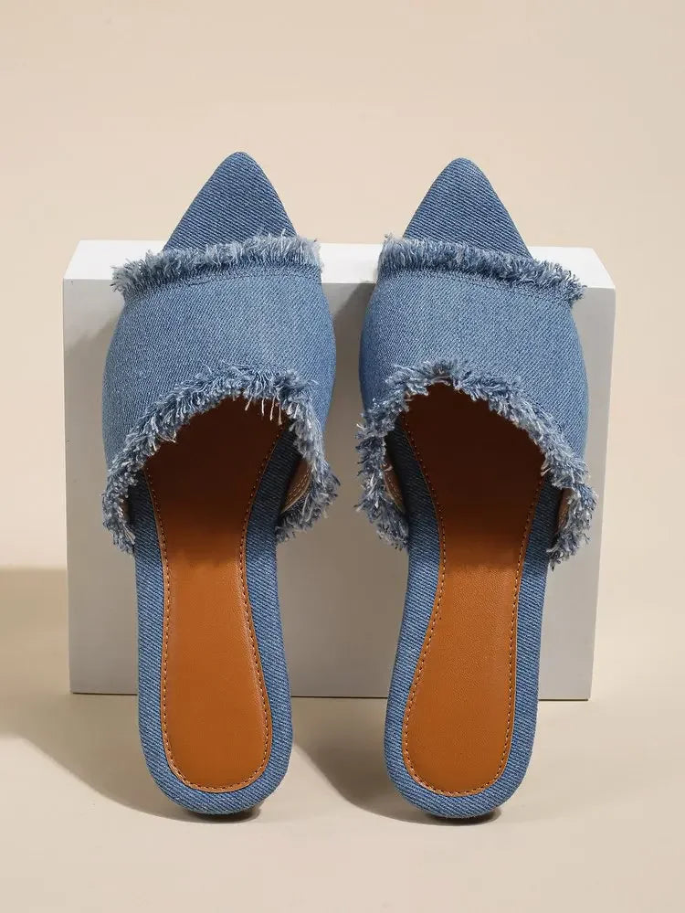 Women Flats Cowboy Slippers Fashion Beach Dress Shoes Summer Femme Pointed Toe Flip Flops New Casual Slides Zapatos Mujer