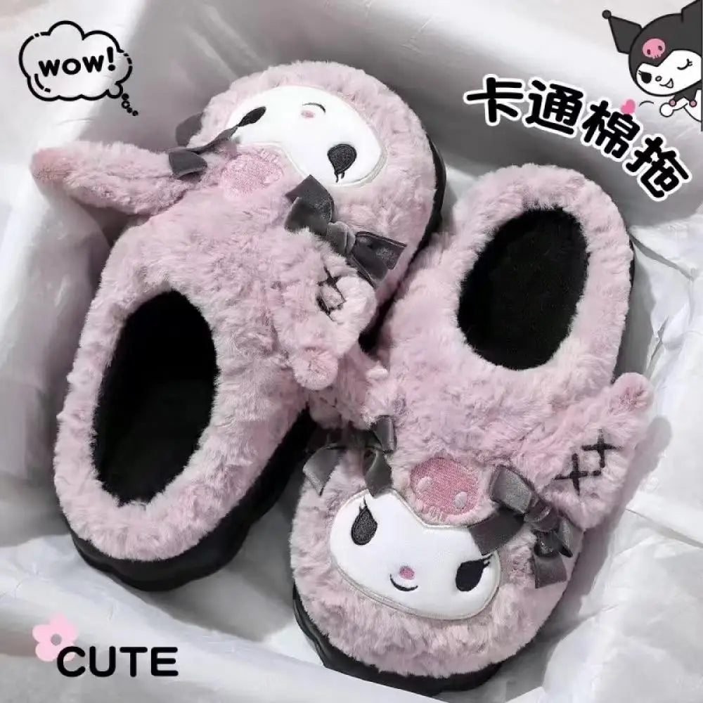 Sanrio Kuromi Winter Women Plush Slippers Anime Kawaii Home Cotton Shoes Cartoon Girls Soft Keep Warm Slippers Student Dormitory