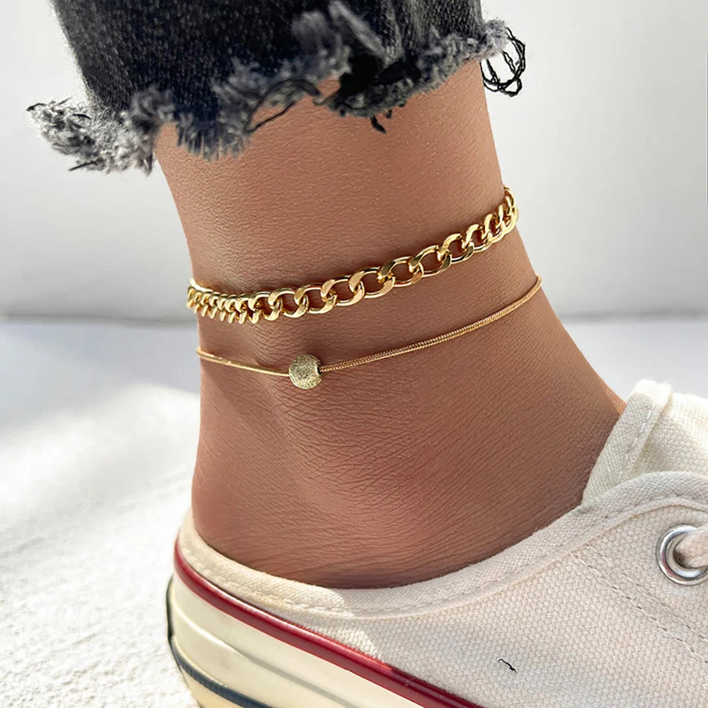Bohemia Butterfly Anklet Set For Women Star Heart Pearl Charm Ankle Bracelet Female Summer Vacation Beach Jewelry Accessories