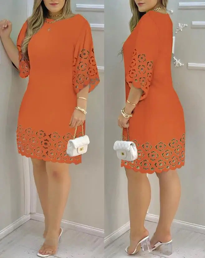 Elegant Dresses for Women Hollow Out Round Neck Casual Mini Dress Vacation New Fashion 2023 Summer Casual Sexy Female Clothing