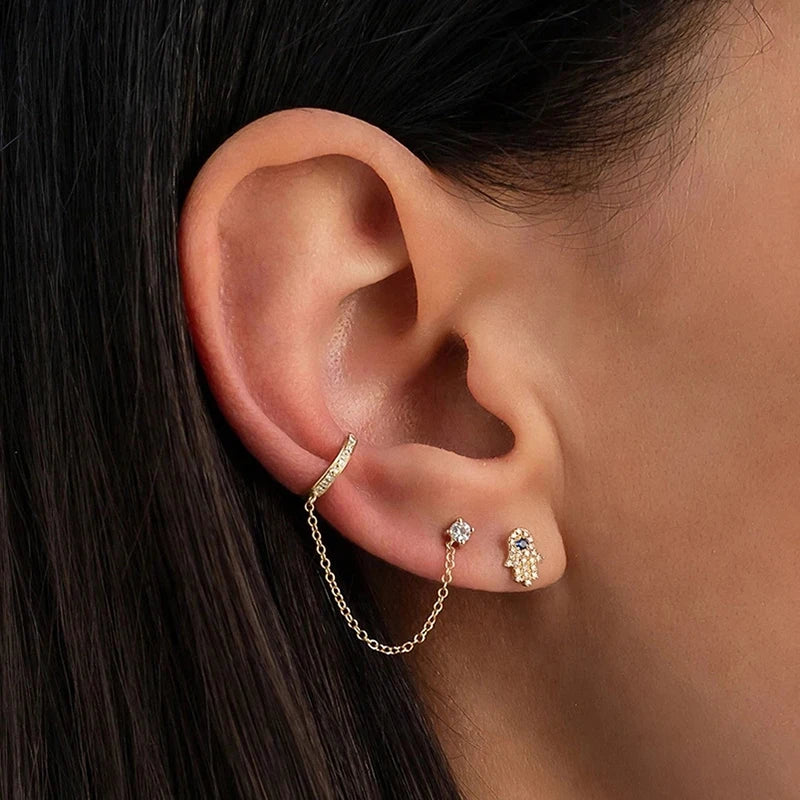 Aide 925 Sterling Silver 1pc Geometry Multi Piercing Stud Earrings For Women K Gold Simple Elegant Tassel Jewelry Gift Pendiente