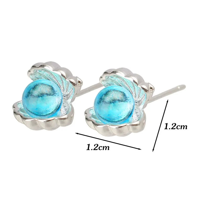 Fashion Shell-shaped Stud Earrings Blue Color Earrings for Women Ear Studs Sweet Girls Fashion Jewelry Party Gifts
