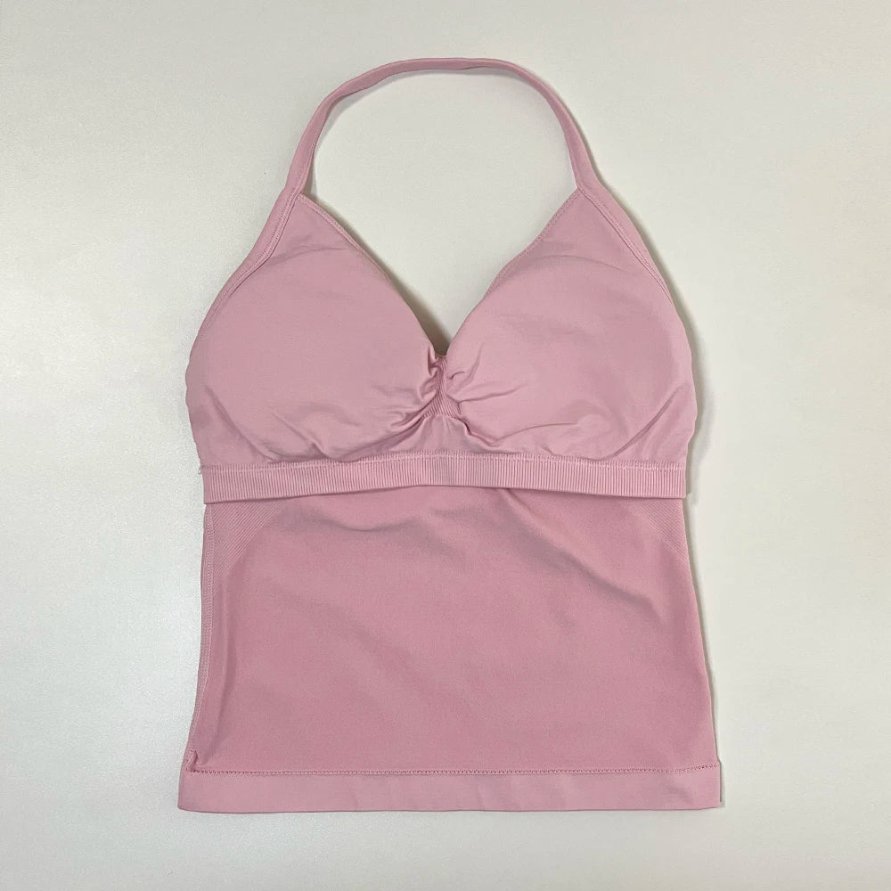 2pcs Gym Set Women Backless Tank Top and Scrunch Seamless Yoga Shorts Suits Fitness Yoga Set Activewear Workout Sets Sports Suit