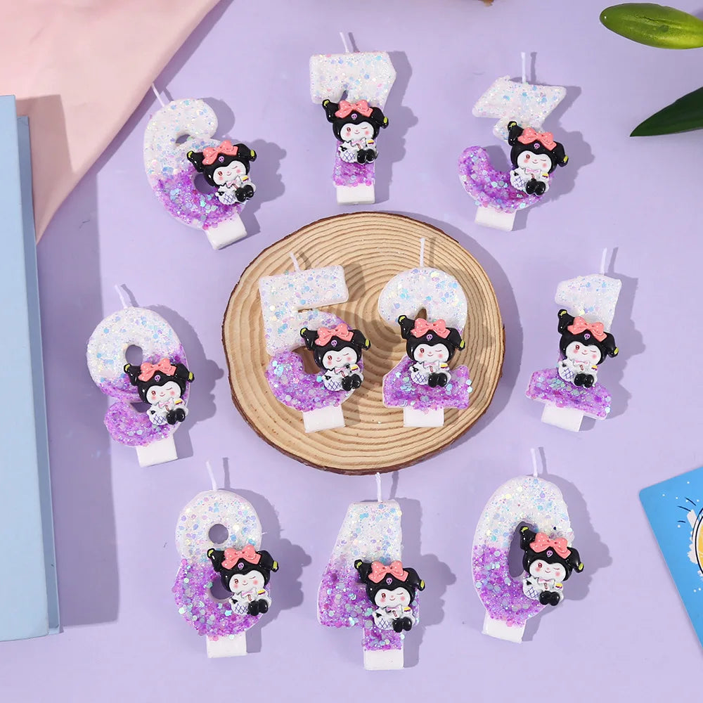 Kawaii Kuromi Birthday Candle Sanrio Purple 0-9 number Candles Birthday Cake Decoration Anniversary Party Candles Scene supplies
