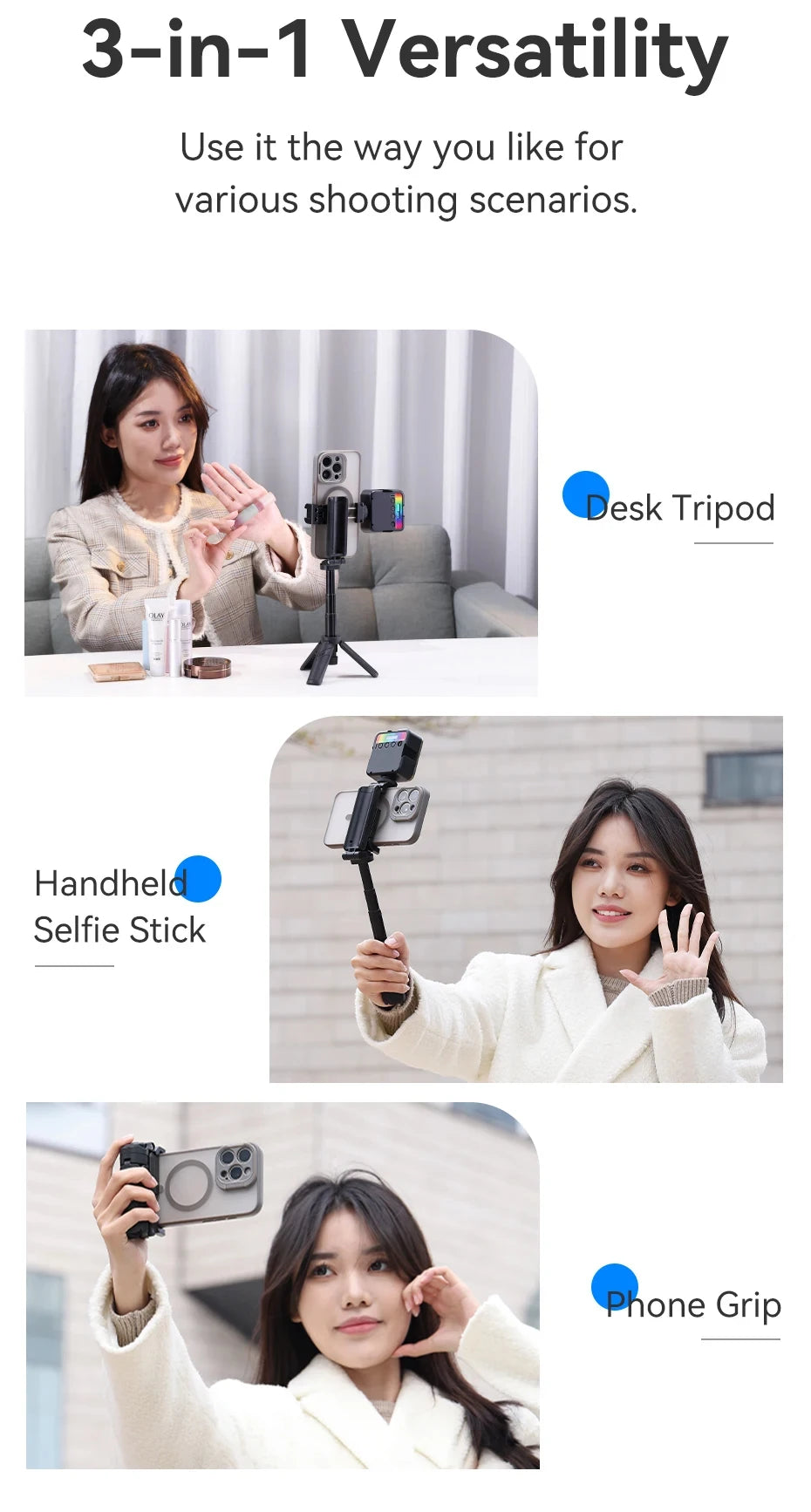 Magesafe Phone Grip Tripod Selfie Stick Magnetic Phone Tripod Wireless Bluetooth With Remote For iPhone Android Universal All