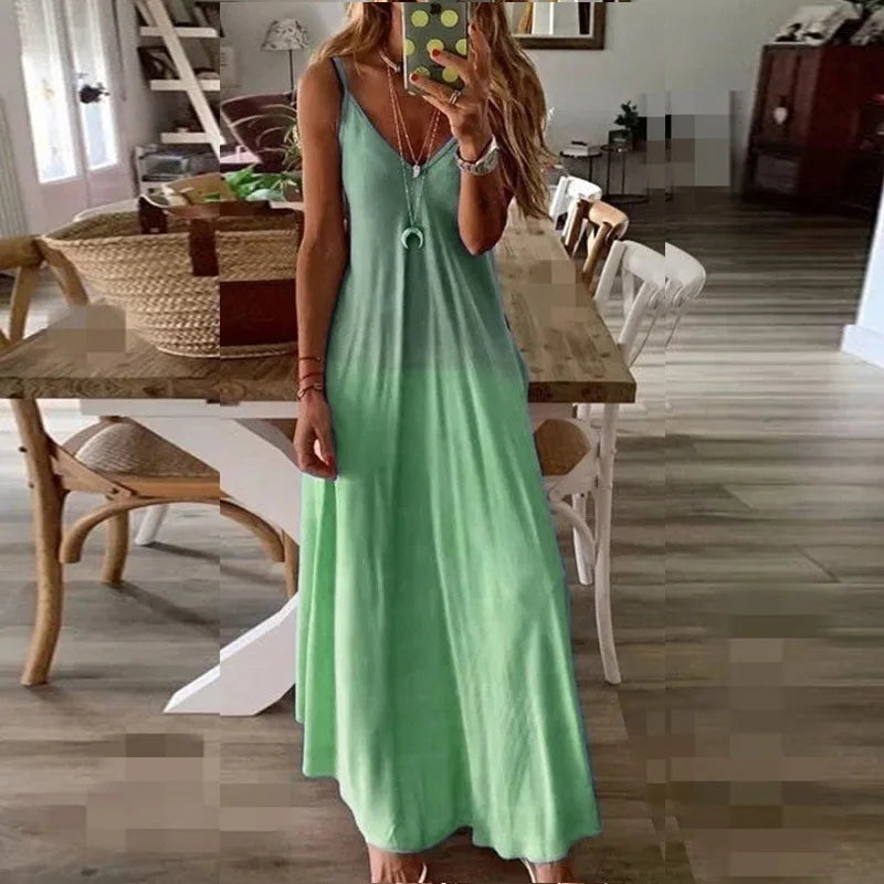 Plus Size 4XL 5XL Women's Summer Casual Loose Strap Dress Sexy Beach Boho Maxi Dress Large Size Long Dresses Female Robe Femme