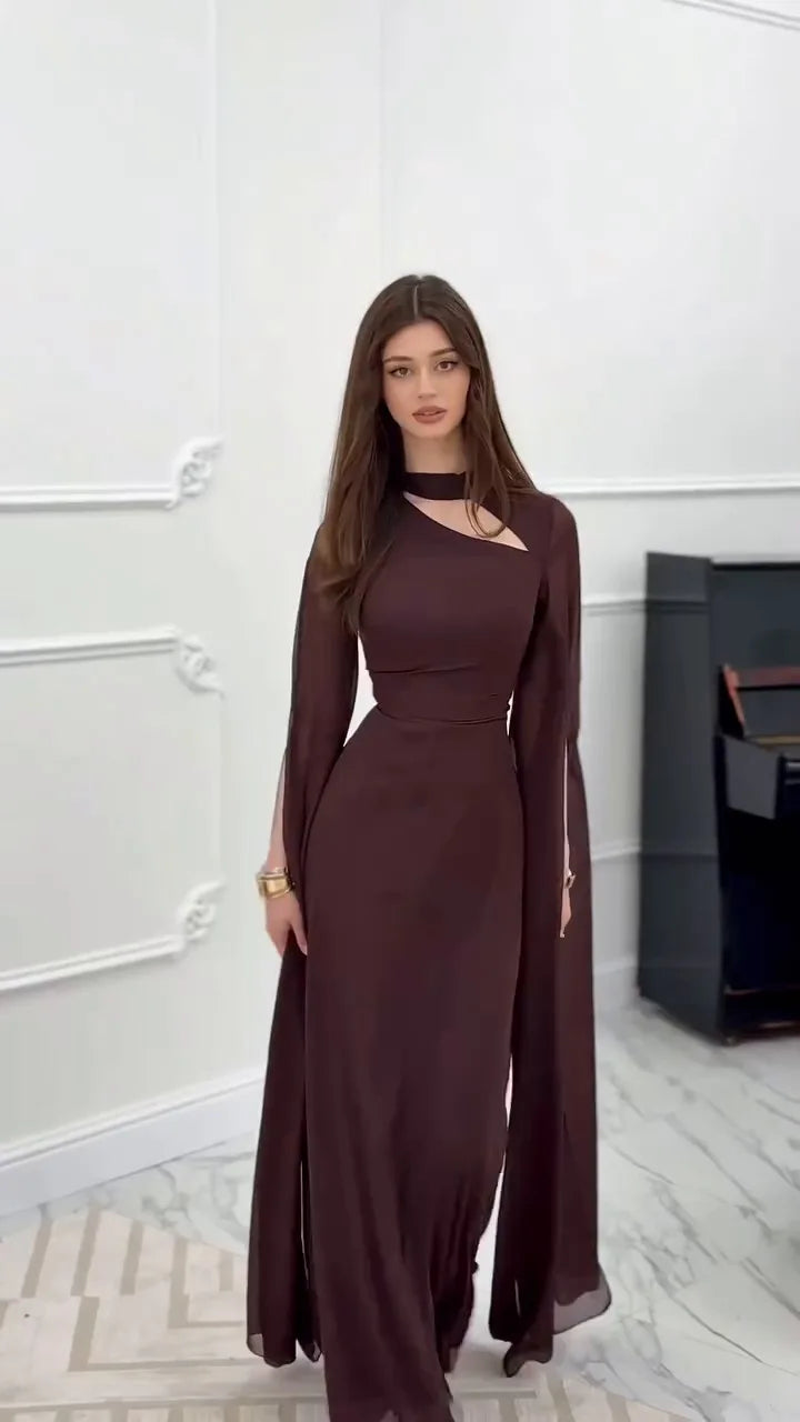 Party Dresses Women Long Dress Round Collar Solid Color Lace Up Tight Waist A Line 2025 Female Vestidos Temperament Maxi Gown
