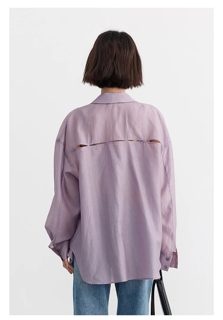 CHIC VEN Women Thin Shirt Long Sleeve Casual Loose Slightly Transparent Cool Blouses Woman Solid Design Female Top Summer 2024