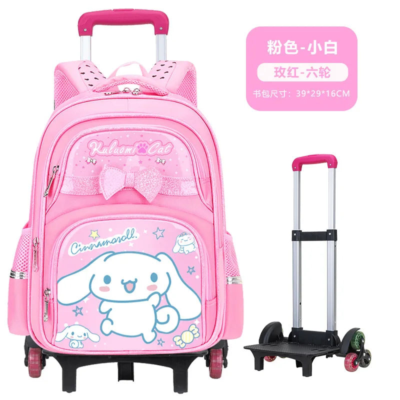 New Kuromi Trolley School Bag Melody Girls Trolley Bag Stationery Storage 2 Wheels/6 Wheels Telescopic Folding Climbing Floors