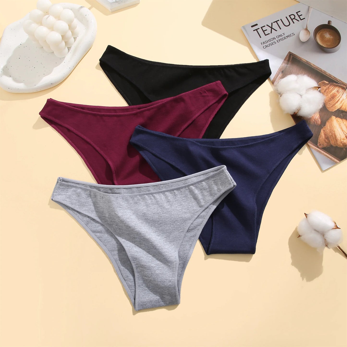 4PCS Seamless Cotton Panties Women Solid Color Briefs Sexy Low Waist Underpants Female Breathable Underwear Ladies Stretch Panti