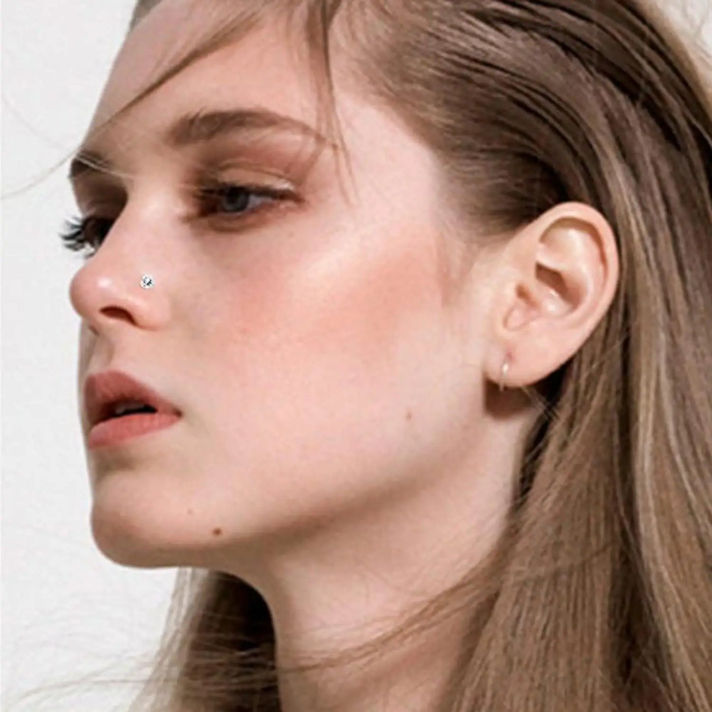 Fansilver 8Pcs 22G 925 Sterling Silver Nose Earring Rings Studs Tiny 3mm Assorted Shapes CZ Inlaid Nose Body Piercing Jewelry