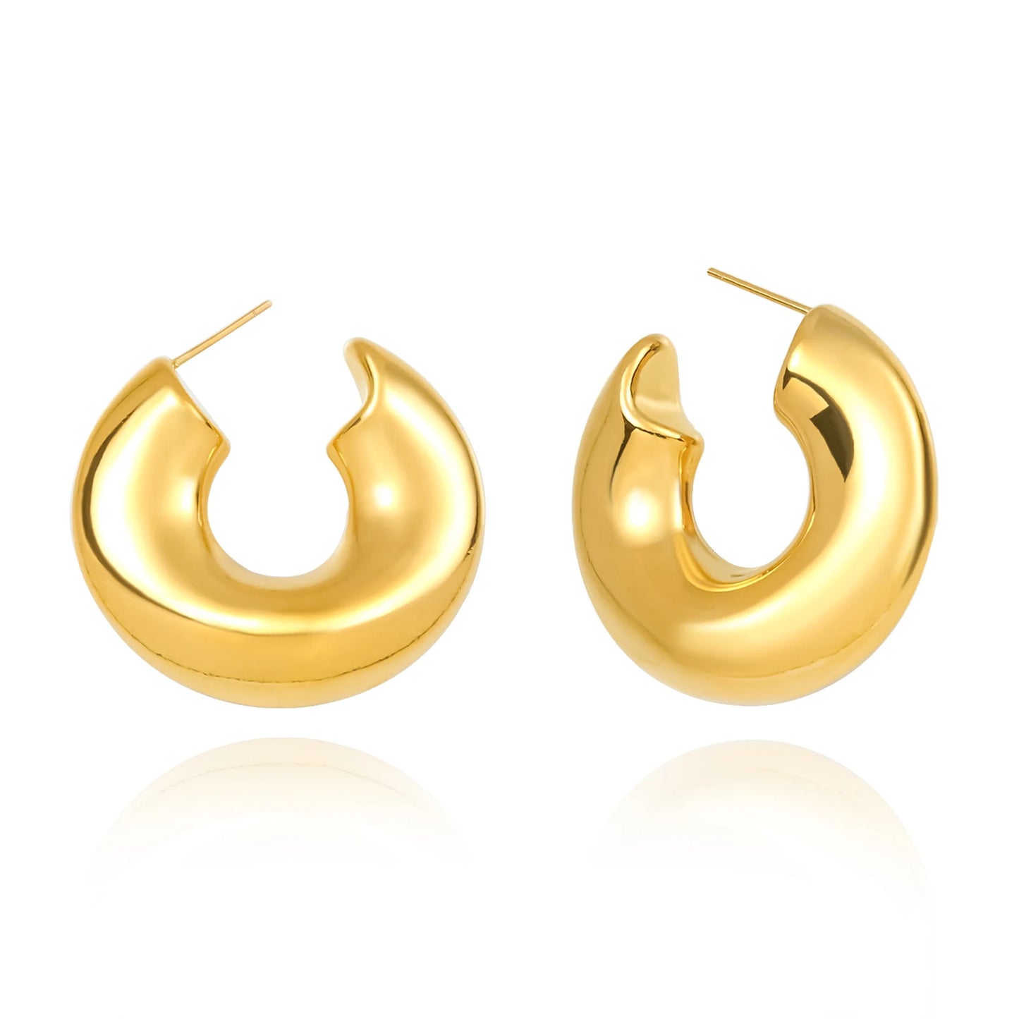 SDA Chunky Hollow Hoop Earrings Trendy 18K Gold Plated Stainless Steel for Woman Jewelry