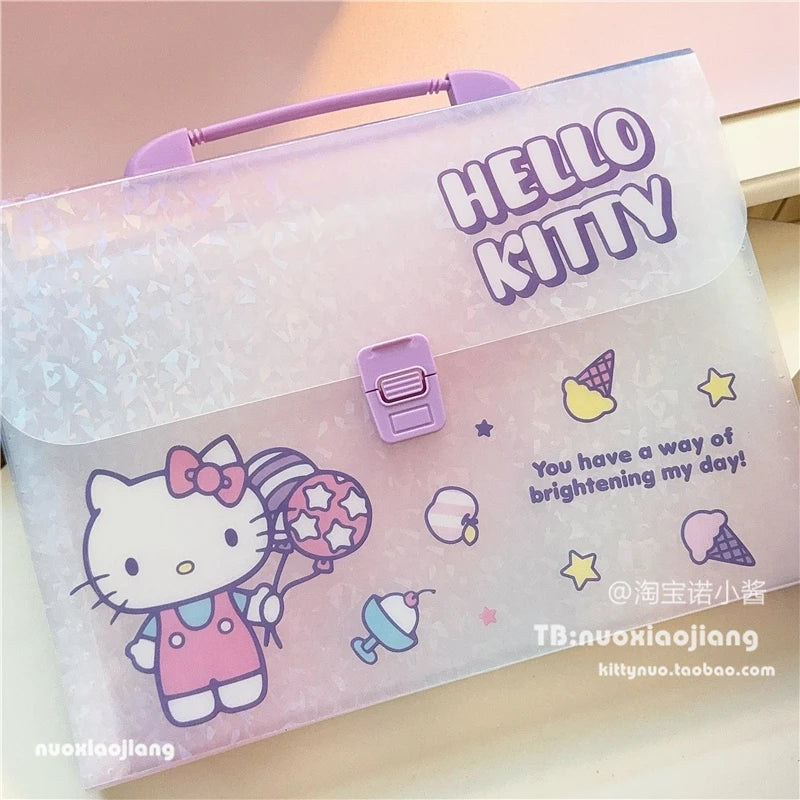 Kawaii Kuromi Hello Kitty A4 Folder Storage Bag Anime Sanrio Cute Portable Accordion Bag Multi-layer Test Paper Storage Bag