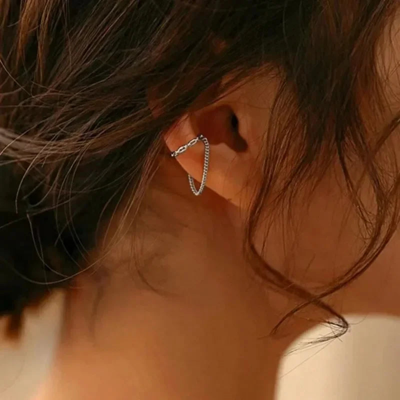 1Pc 2024 Fashion Minilist Fake Piercing Earcuff Earrings Chain Tassel Line for Woman No Piercing Ear Cuff Women Ear Jewelry