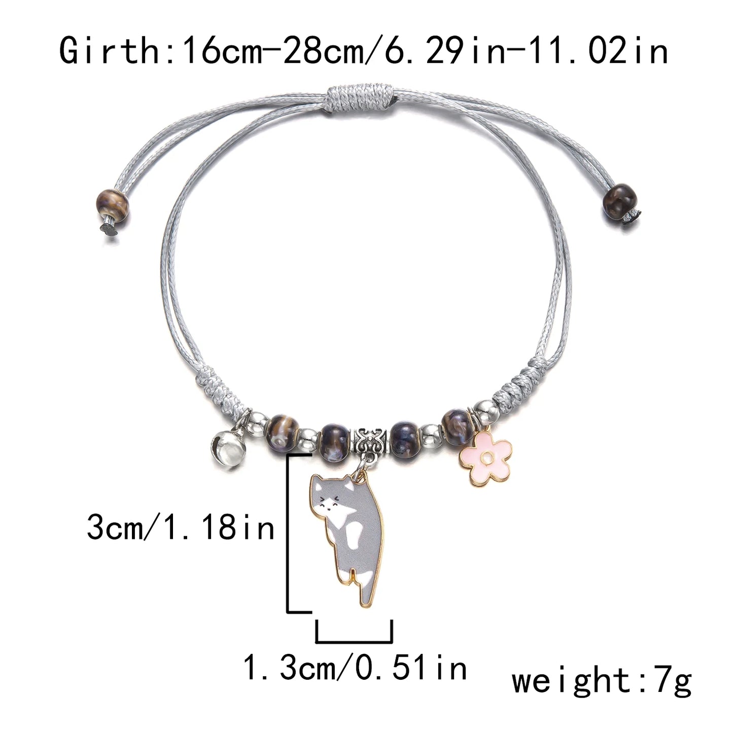 Cartoon Enamel Animal Cat Flower Bracelet for Girl Kids Women Charm Pet Pendant Strap Rope Bracelets Handmade Friendship Jewelry